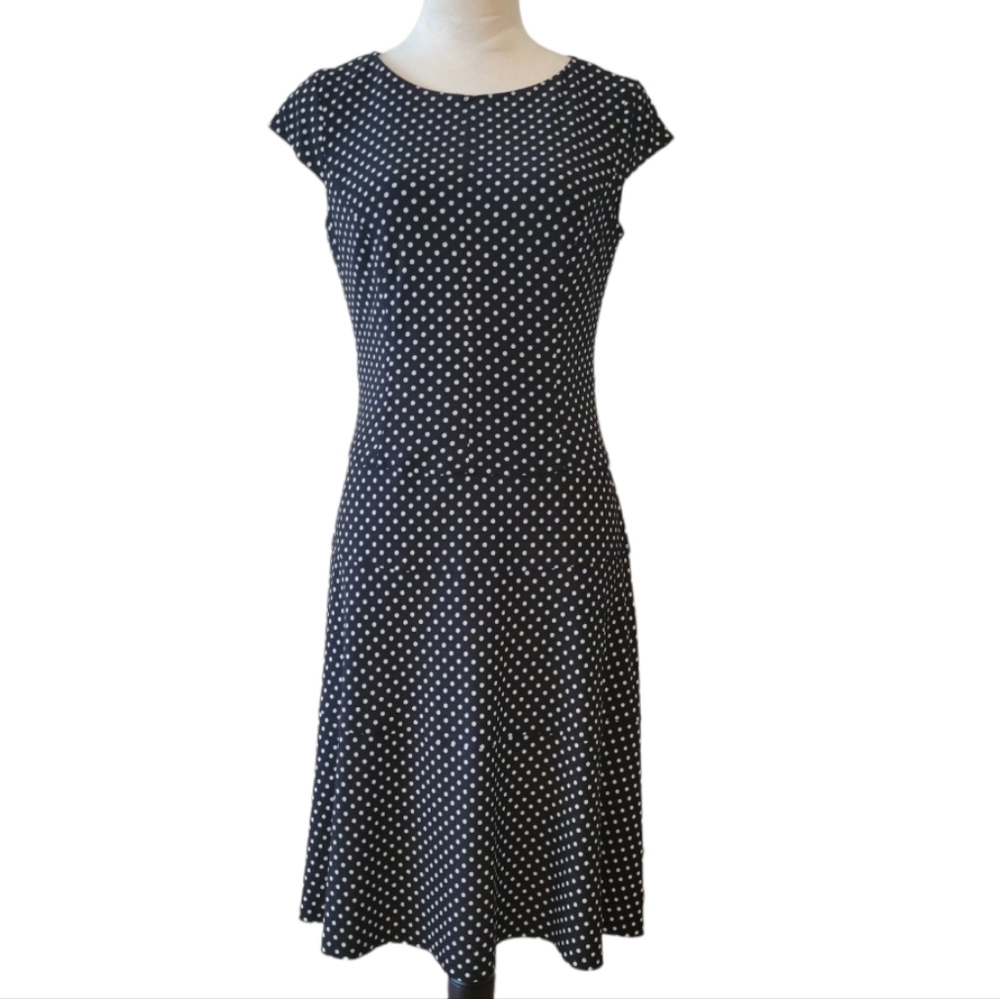 Anne Klein Black Polka Dot‎ Jersey Knit Dress Size 6